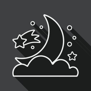 Uzay ay ve yıldız düz simgesiyle uzun gölge, satırı simgesi