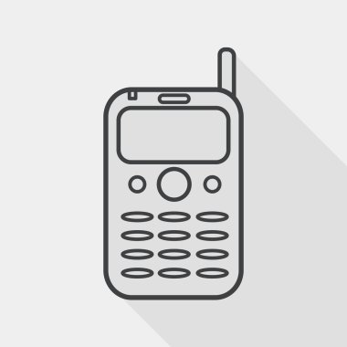 Mobile phone flat icon with long shadow, line icon