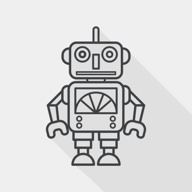 Vintage robot düz simgesiyle uzun gölge, eps 10, satırı simgesi