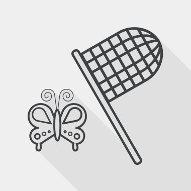 butterfly net flat icon with long shadow, line icon clipart