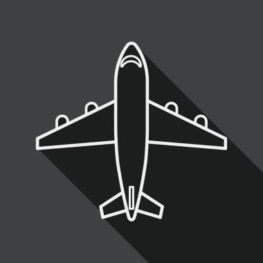 Transportation airplane flat icon with long shadow, line icon
