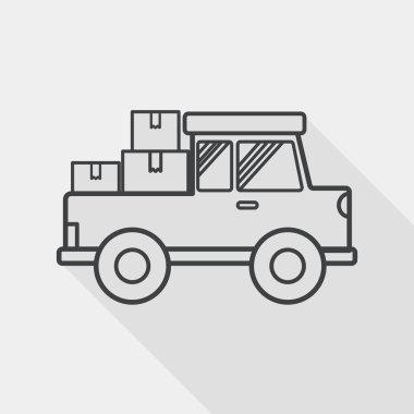 Transportation truck flat icon with long shadow, line icon