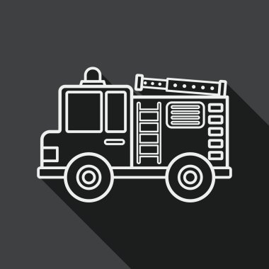 Transportation Fire truck flat icon with long shadow, line icon