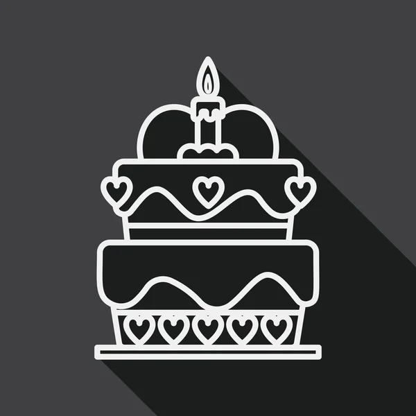 Aftelkalender voor Valentijnsdag cake platte pictogram met lange schaduw, lijn pictogram — Stockvector