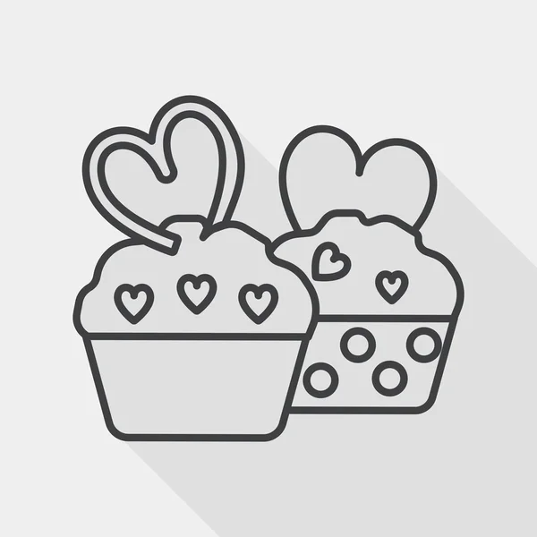 Valentinstag Cupcake flaches Symbol mit langem Schatten, Liniensymbol — Stockvektor