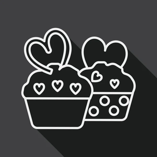 Valentinstag Cupcake flaches Symbol mit langem Schatten, Liniensymbol — Stockvektor