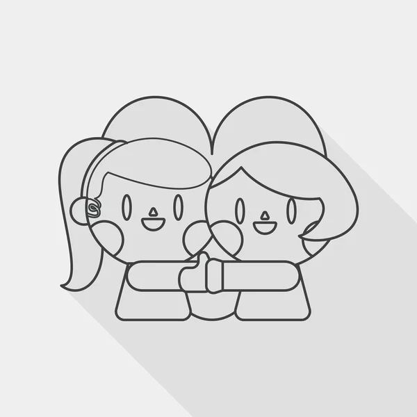 San Valentín pareja icono plano con sombra larga, icono de línea — Vector de stock