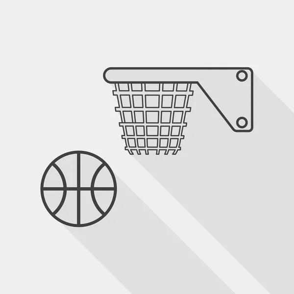 Ícone plano de basquete com sombra longa, ícone de linha — Vetor de Stock