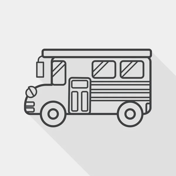 Okul otobüsü düz simgesi ile uzun gölge, satırı simgesi — Stok Vektör