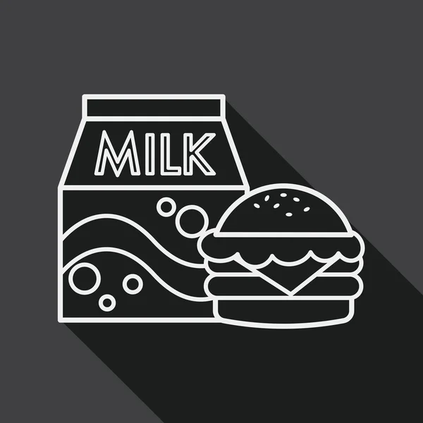 Hamburger and milk flat icon with long shadow, line icon — Stock Vector