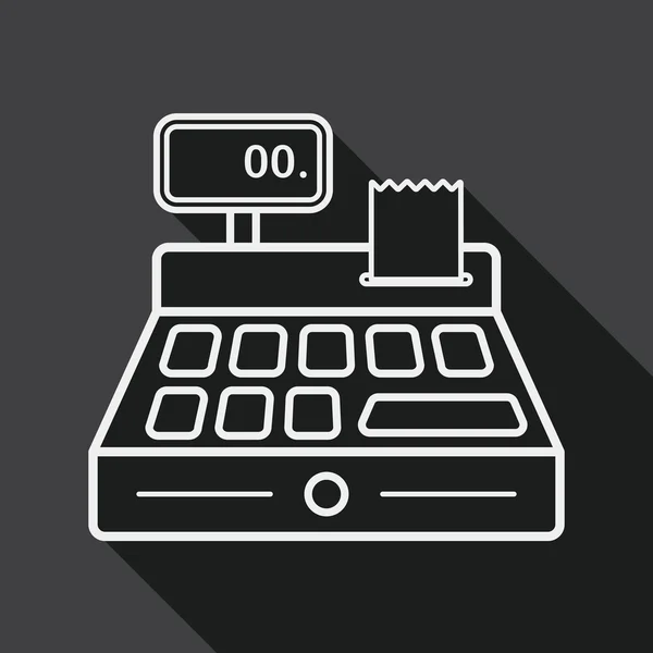 Caja registradora de compras icono plano con sombra larga, icono de línea — Vector de stock