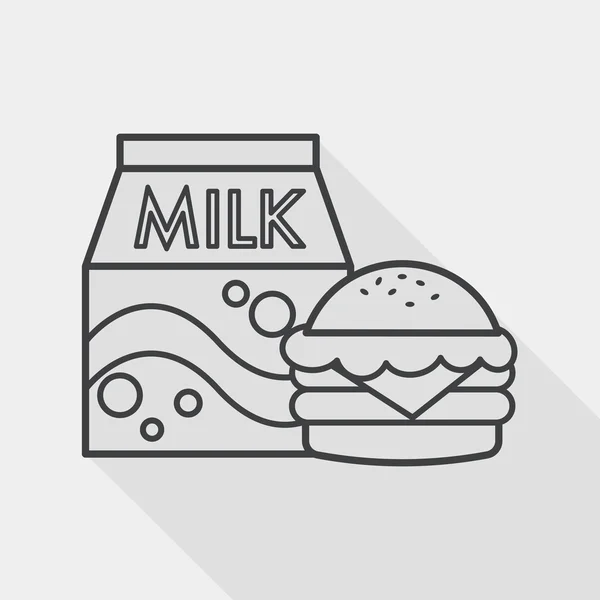 Hamburger and milk flat icon with long shadow, line icon — Stock Vector