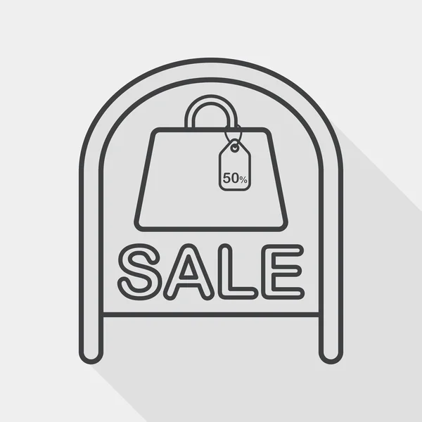 Winkelen winkel koop teken platte icon met lange schaduw, lijn pictogram — Stockvector