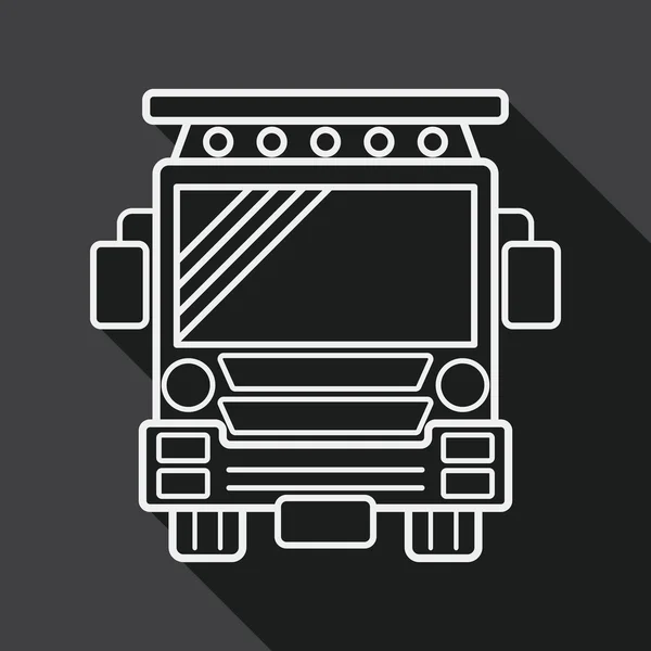 Транспорт school bus flat icon with long shadow, line icon — стоковый вектор