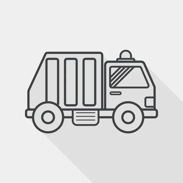 Transport camion à ordures icône plate avec ombre longue, icône de ligne — Image vectorielle