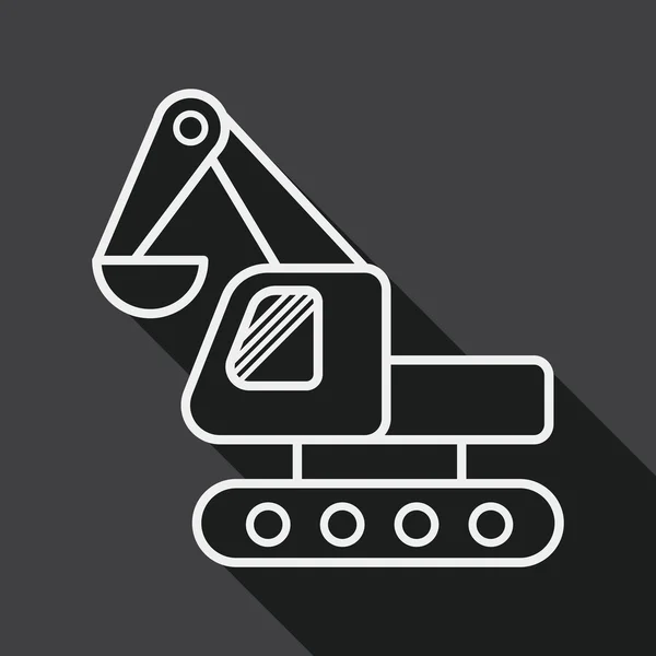 Excavator digger flat icon with long shadow,eps 10, line icon — 图库矢量图片