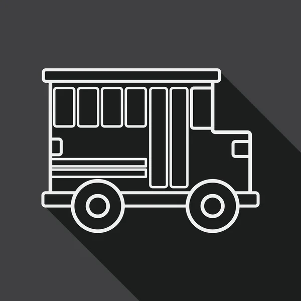 Transportation school bus flat icon with long shadow, line icon — Wektor stockowy