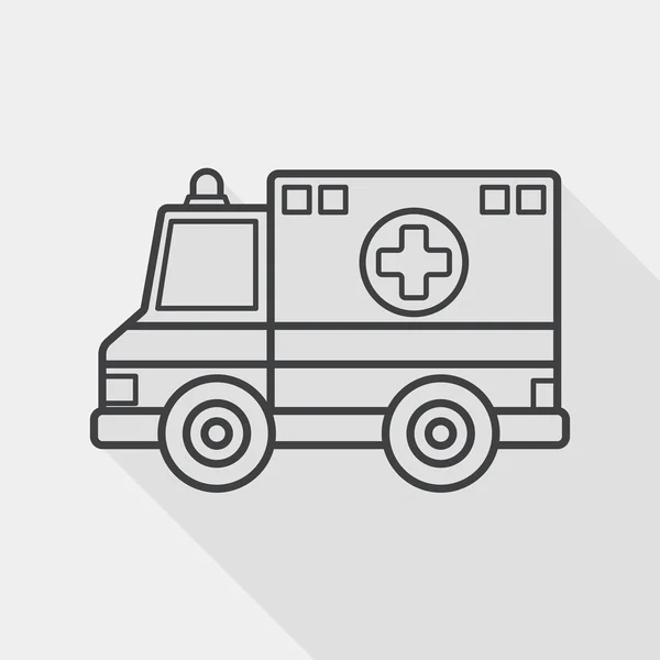 Transporte ambulância ícone plano com sombra longa, ícone de linha — Vetor de Stock