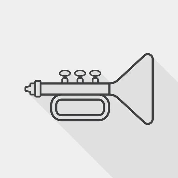 Trompete ou chifre ícone plano com sombra longa, ícone de linha — Vetor de Stock