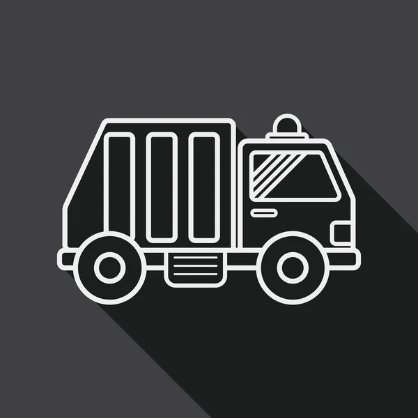 Trasporti Autocarro della spazzatura icona piatta con lunga ombra, icona della linea — Vettoriale Stock