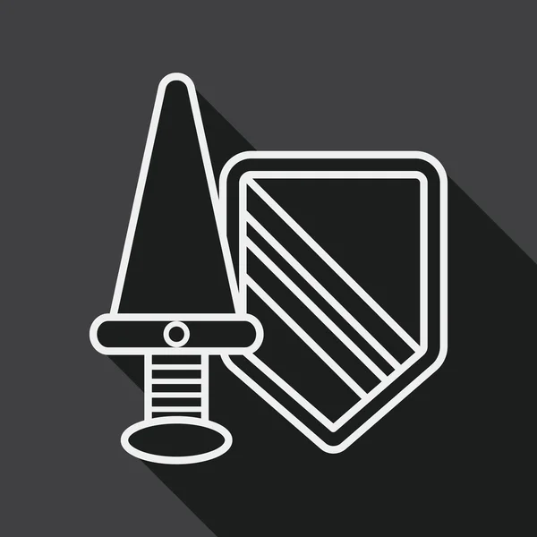 Sword and Shield flat icon with long shadow,eps 10, line icon — Stok Vektör