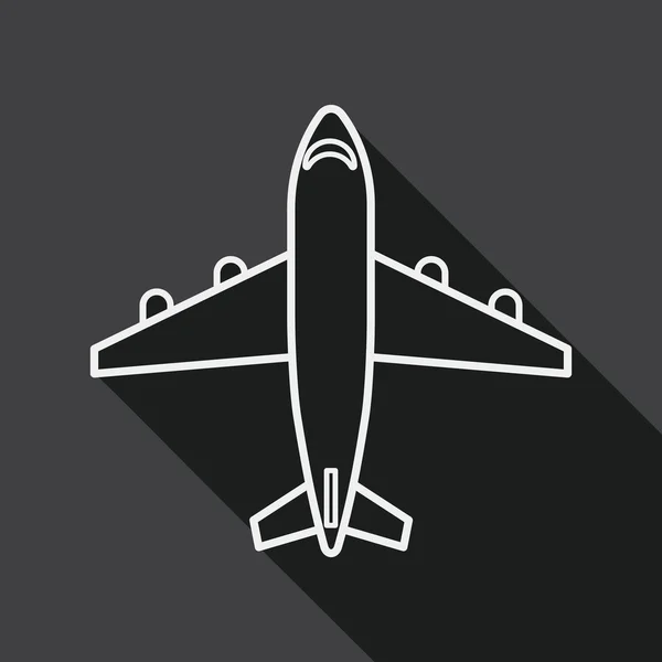 Транспорт плоский значок самолета с длинной тенью, линия значок — стоковый вектор