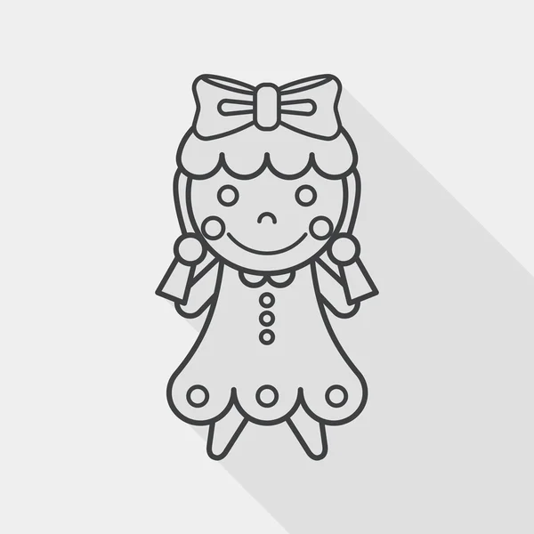 Muñeca niña juguete icono plano con sombra larga, eps 10, icono de línea — Archivo Imágenes Vectoriales