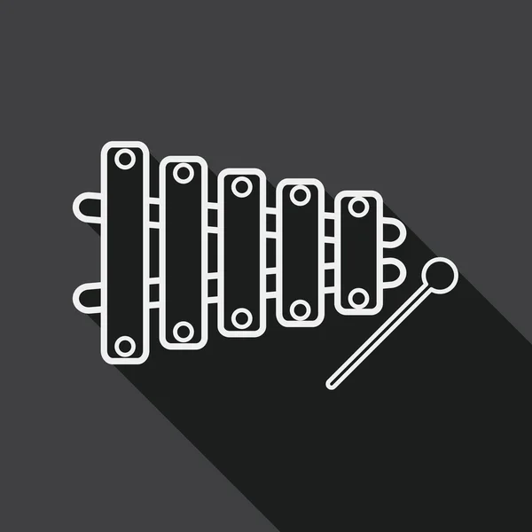 Icône plate xylophone avec ombre longue, icône de ligne — Image vectorielle