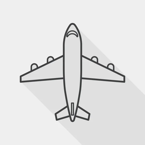 Transporte avión plano icono con sombra larga, icono de línea — Vector de stock