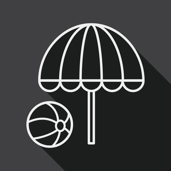 Paraguas de playa con bola icono plano con sombra larga, icono de línea — Vector de stock