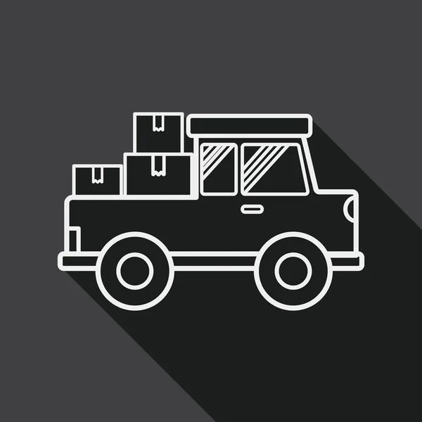 Camión de transporte icono plano con sombra larga, icono de línea — Vector de stock