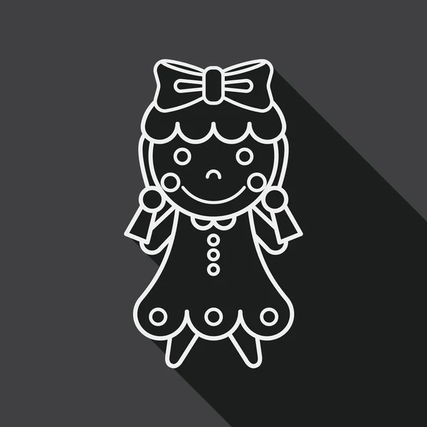 Girl doll toy flat icon with long shadow,eps 10, line icon — Stockový vektor