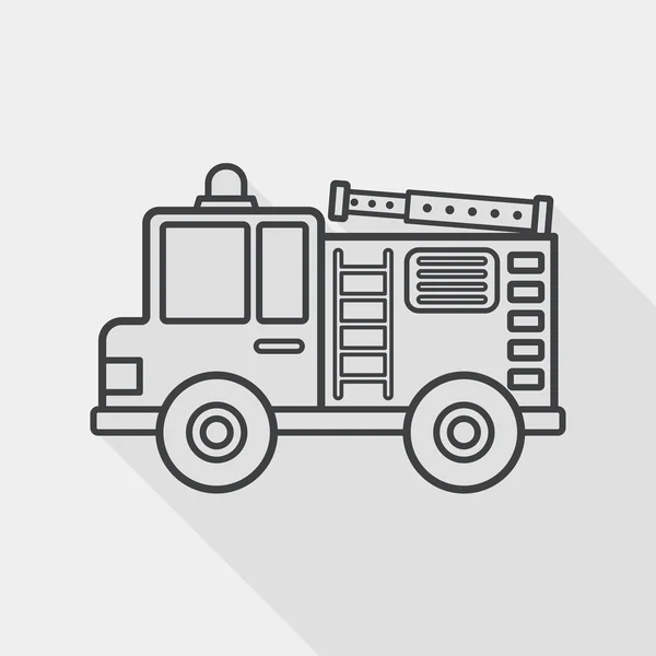 Transporte Camión de bomberos icono plano con sombra larga, icono de línea — Vector de stock