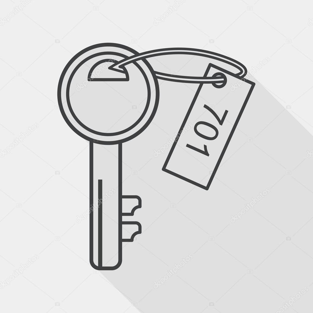 hotel key flat icon with long shadow, line icon