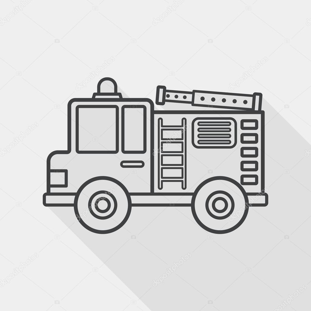 Transportation Fire truck flat icon with long shadow, line icon