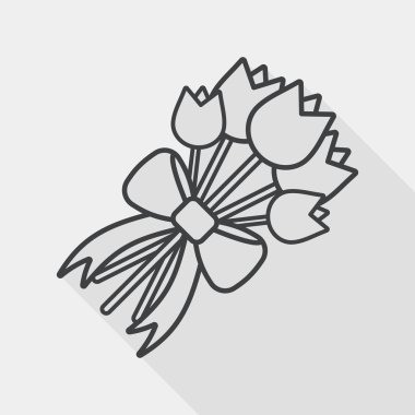 wedding flower flat icon with long shadow, line icon