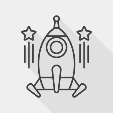 Uzay roket düz simgesi ile uzun gölge, satırı simgesi