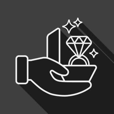 Propose diamond ring flat icon with long shadow, line icon