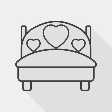 wedding couple bed flat icon with long shadow, line icon
