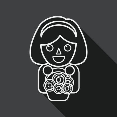 wedding flower girl flat icon with long shadow, line icon