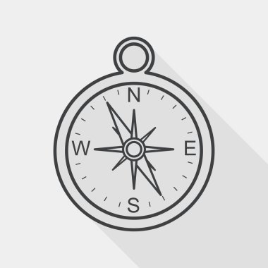 compass flat icon with long shadow, line icon