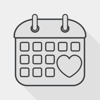 wedding day calendar flat icon with long shadow, line icon