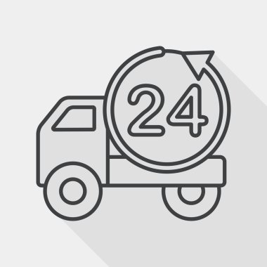 24 hours shopping freight transport flat icon with long shadow,e, line icon