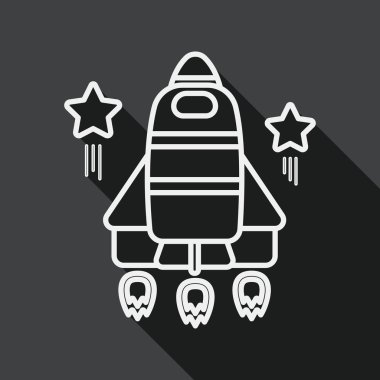 Uzay roket düz simgesi ile uzun gölge, satırı simgesi