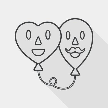 Valentine's Day ballons flat icon with long shadow, line icon