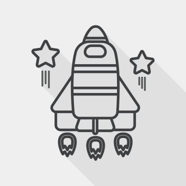 Uzay roket düz simgesi ile uzun gölge, satırı simgesi
