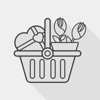 Valentine's Day present bucket flat icon with long shadow, line icon