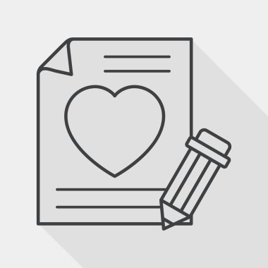 Valentine's day love letter flat icon with long shadow, line icon