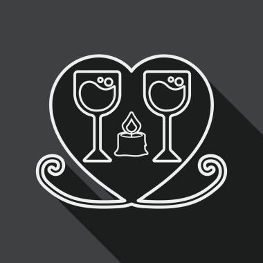 Valentine's day champagne flat icon with long shadow, line icon