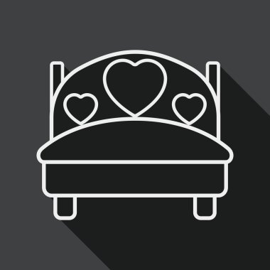 wedding couple bed flat icon with long shadow, line icon